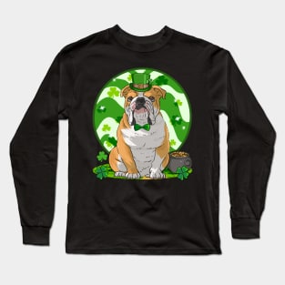 English Bulldog Dog St Patricks Day Irish Leprechaun Long Sleeve T-Shirt